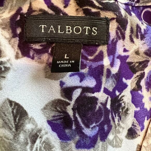 Talbots purple gray damask floral blouse - Picture 7 of 9